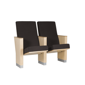 Zwarte Zenon theaterstoelen met houten armleuningen en verborgen vloerbevestiging