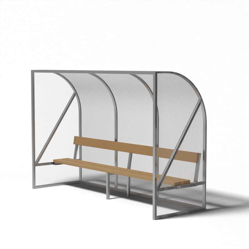 Dug-out van 3 meter voor 6 personen met houten zitbank van vurenhout en transparante overkapping