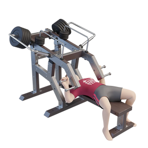 Outdoor bench press station in gebruik op sportpark met vaste gewichtsarmen