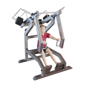 Outdoor seated row station van SKOR in gebruik, met een sporter die zittend aan de handgrepen trekt vanaf de voetsteunen.