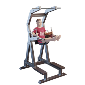 Outdoor combined exerciser van staal met gebruiker in zittende trainingspositie