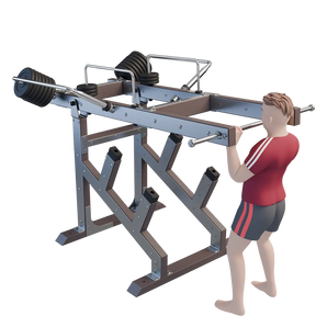 Outdoor multibar krachtstation van staal met gebruiker aan de voorzijde