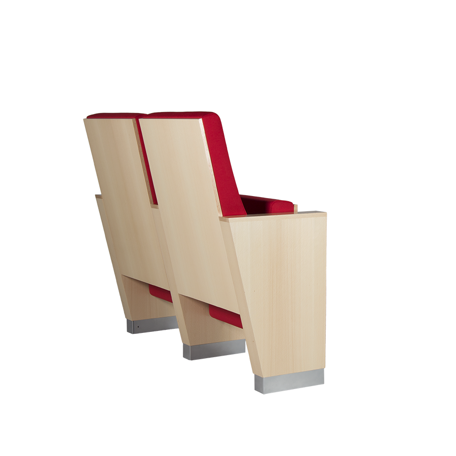 Detail van houten frame en hoogwaardige stoffering van de Thales-stoel